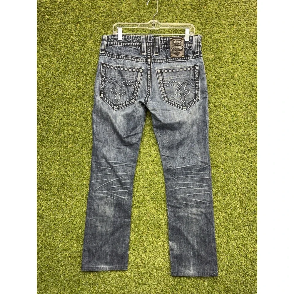 Rock Revival Jeans Mens 32 Phil Slim Straight Fit Grunge Denim Embellished